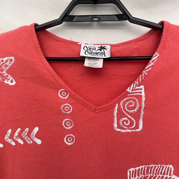 COPA CABANA 3/4 Sleeve Fish Print Womens Top Size Large Coral Orange Beachy USA - Picture 2 of 9